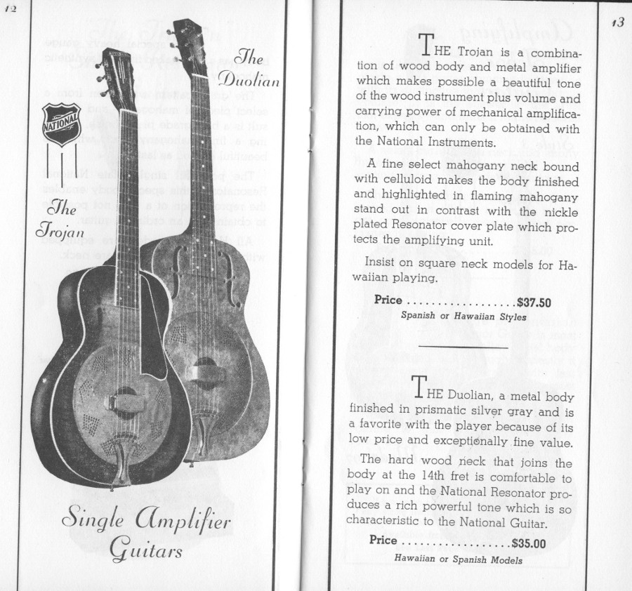 1936/7 catalogue Trojan and Duolian guitar page