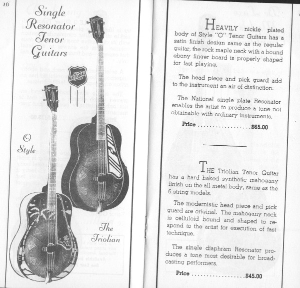1936/7 catalogue Style O and Triolian tenor page