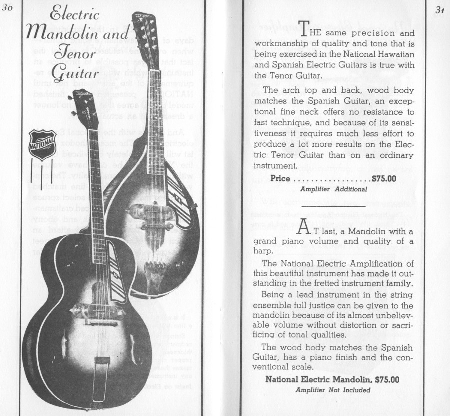 1936/7 catalogue electric mandolin and tenor guitar page