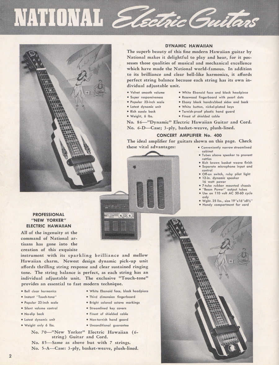 1942 catalogue Dynamic and New Yorker lap steels, Concert amplifier page