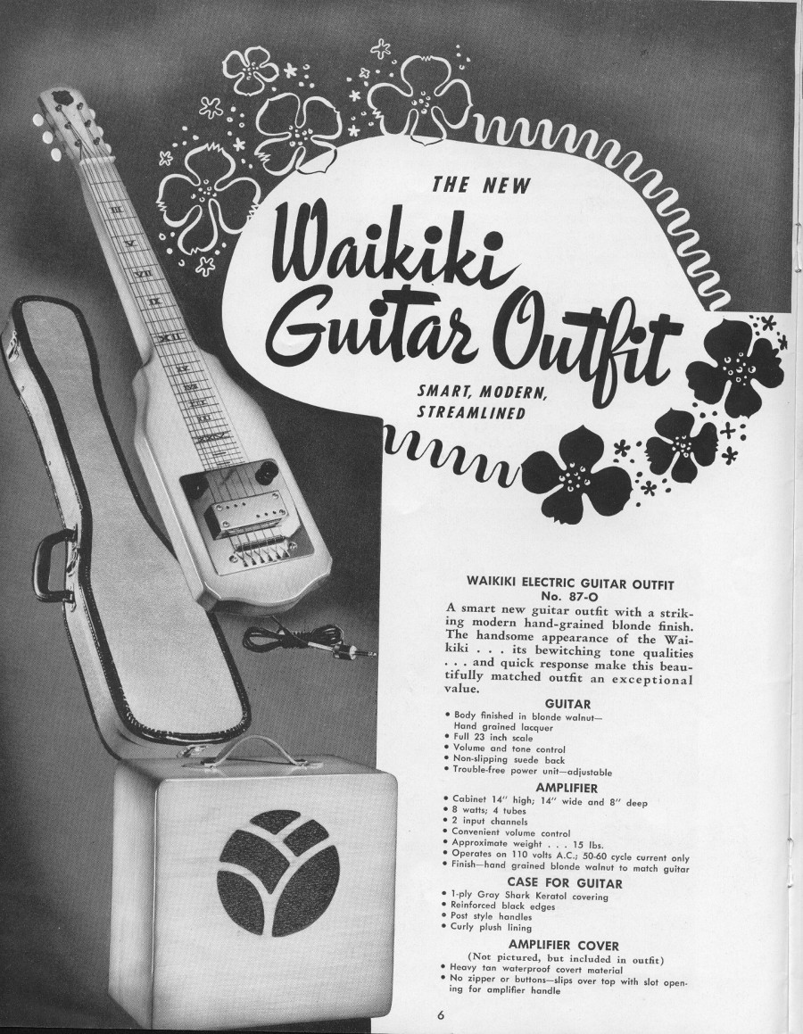 1942 catalogue Waikiki Electric guitar outfit. Lap steel and amplifier page