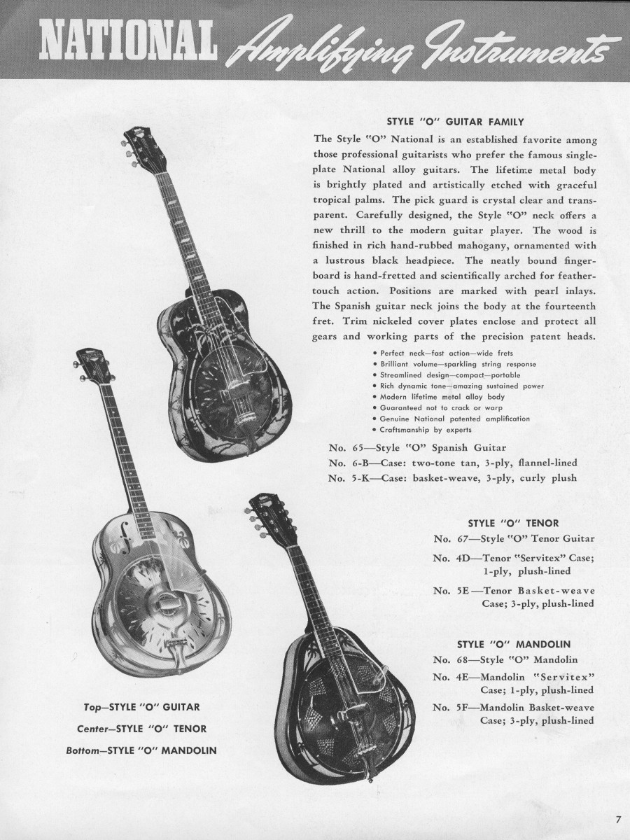 1942 catalogue Style O guitar, tenor and mandolin page
